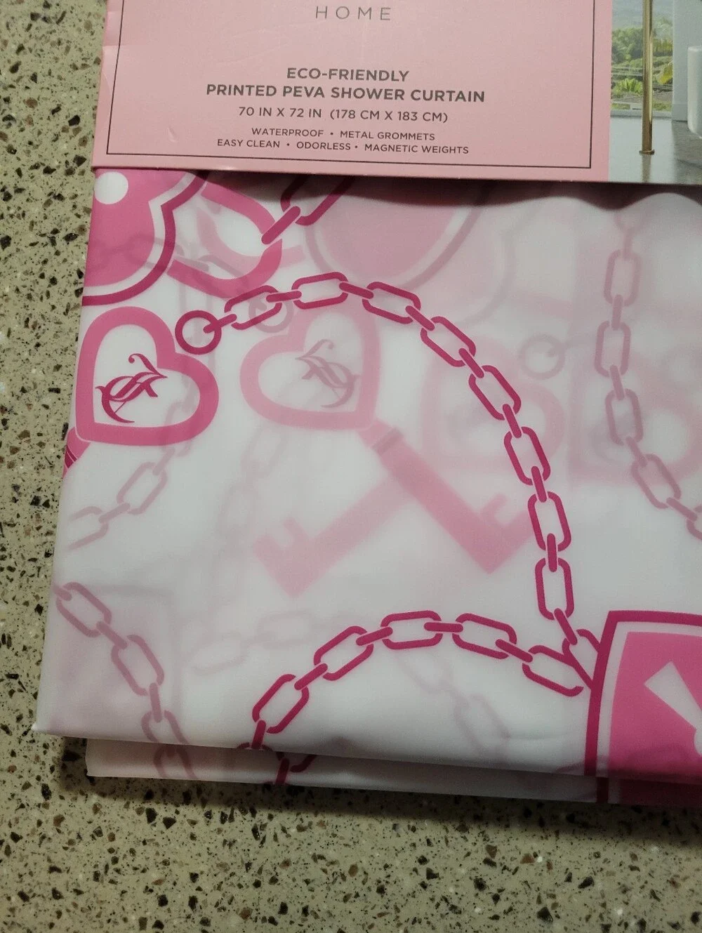 Juicy Couture PEVA Shower Curtain Locks Chains Hearts Keys Pink 70 x 72 Y2K